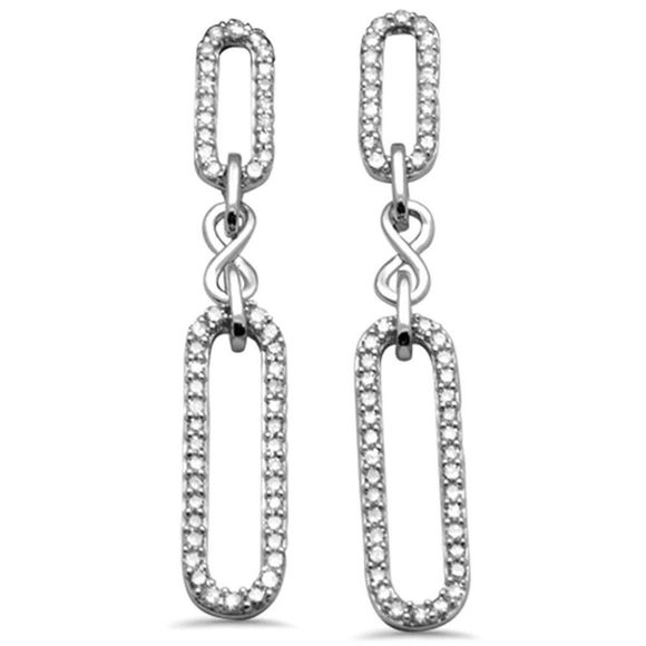 14K White Gold Diamond Paperclip Infinity Dangling Earrings 0.48ct G SI